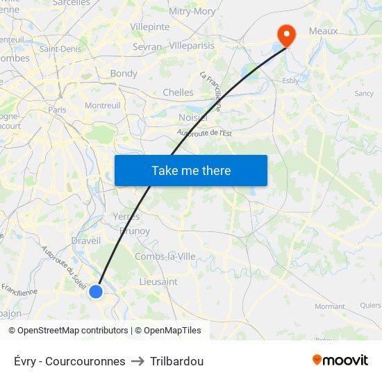 Évry - Courcouronnes to Trilbardou map