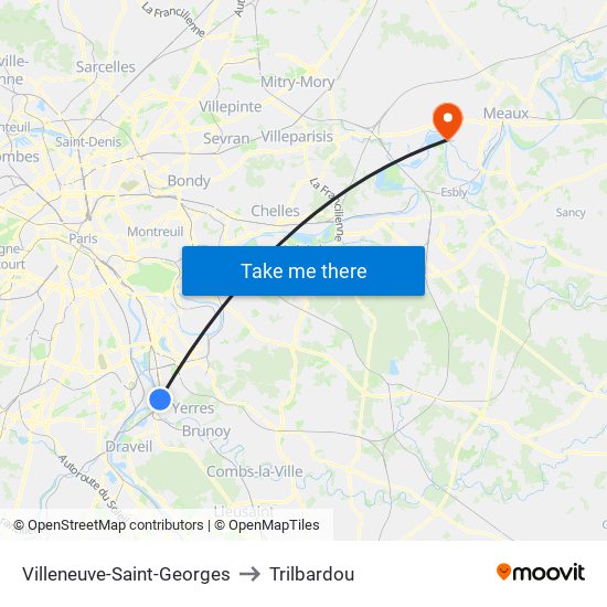 Villeneuve-Saint-Georges to Trilbardou map