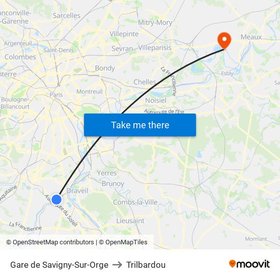 Gare de Savigny-Sur-Orge to Trilbardou map