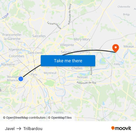 Javel to Trilbardou map