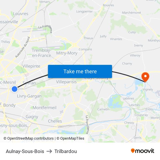 Aulnay-Sous-Bois to Trilbardou map