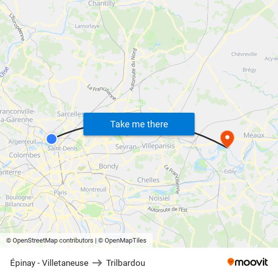 Épinay - Villetaneuse to Trilbardou map