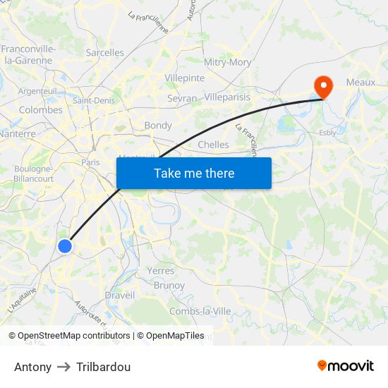 Antony to Trilbardou map