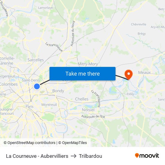 La Courneuve - Aubervilliers to Trilbardou map