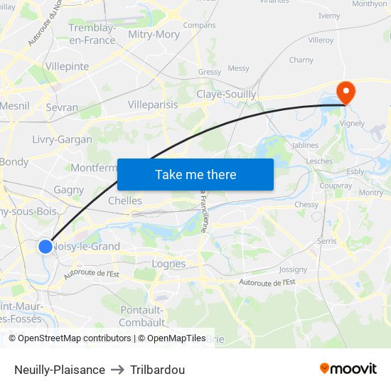 Neuilly-Plaisance to Trilbardou map