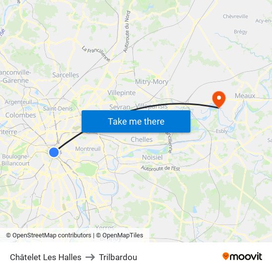 Châtelet Les Halles to Trilbardou map