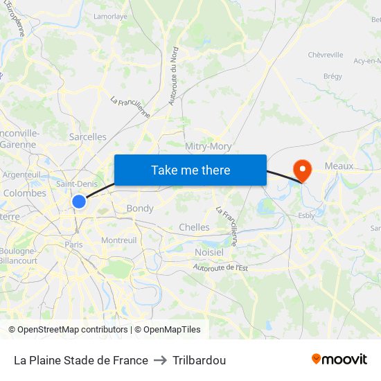 La Plaine Stade de France to Trilbardou map