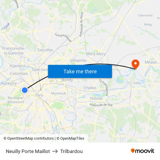 Neuilly Porte Maillot to Trilbardou map