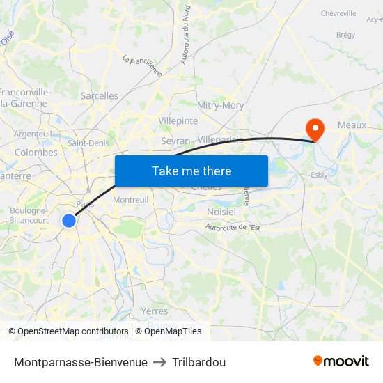 Montparnasse-Bienvenue to Trilbardou map