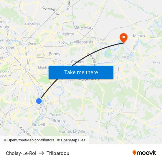 Choisy-Le-Roi to Trilbardou map