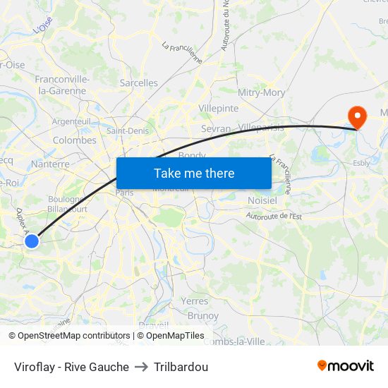 Viroflay - Rive Gauche to Trilbardou map