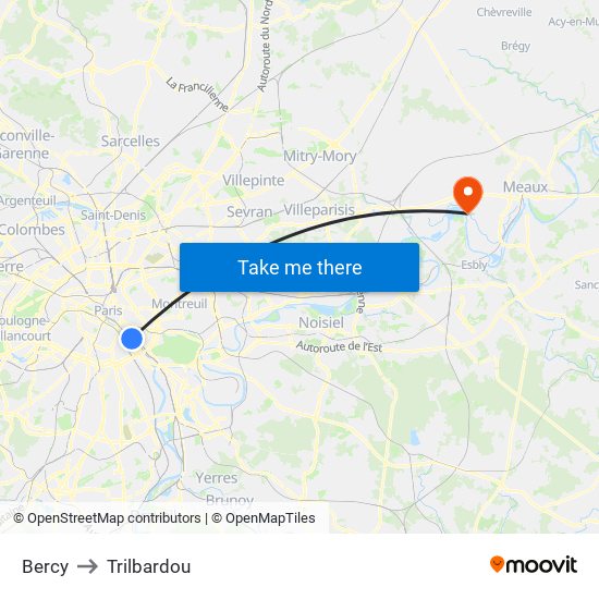 Bercy to Trilbardou map