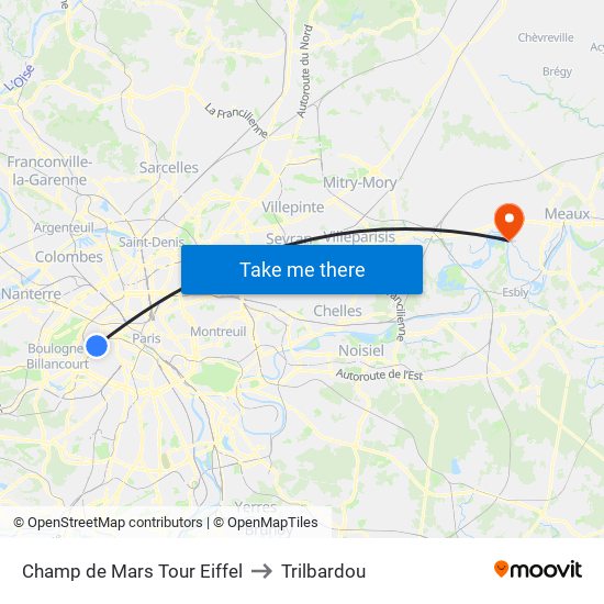 Champ de Mars Tour Eiffel to Trilbardou map