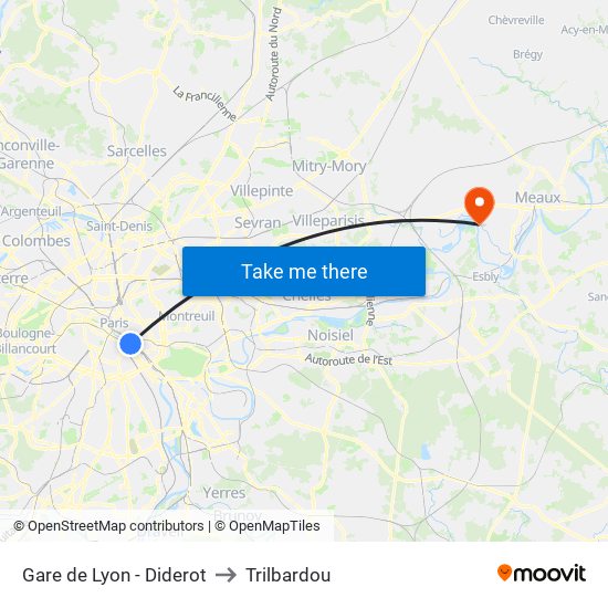 Gare de Lyon - Diderot to Trilbardou map