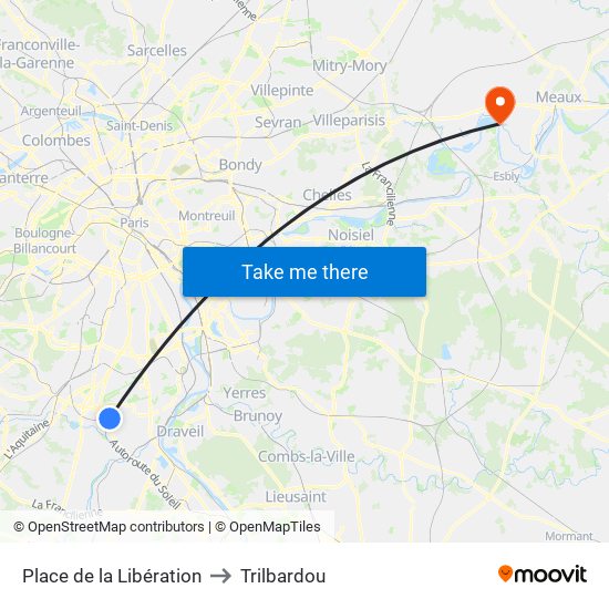 Place de la Libération to Trilbardou map