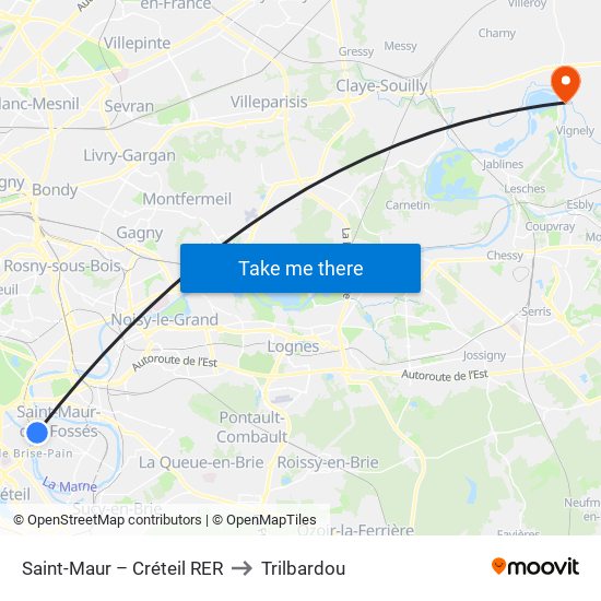 Saint-Maur – Créteil RER to Trilbardou map