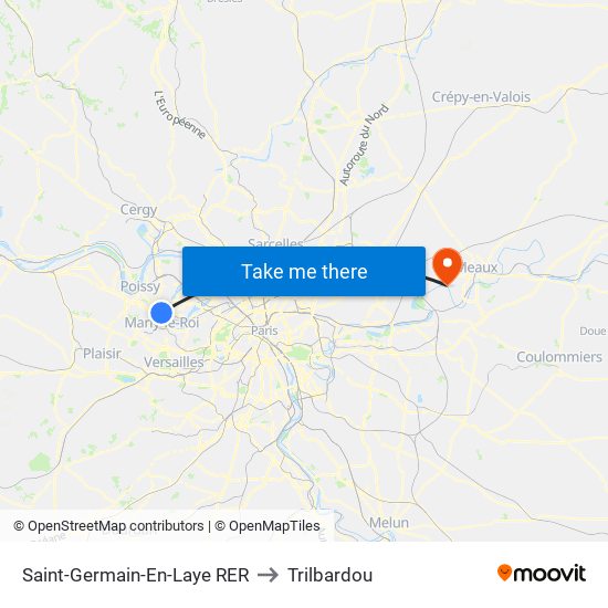 Saint-Germain-En-Laye RER to Trilbardou map