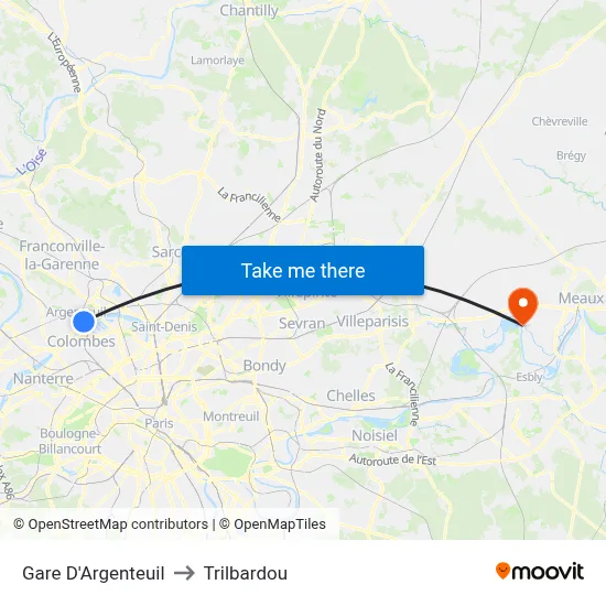 Gare D'Argenteuil to Trilbardou map