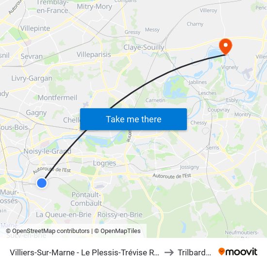 Villiers-Sur-Marne - Le Plessis-Trévise RER to Trilbardou map