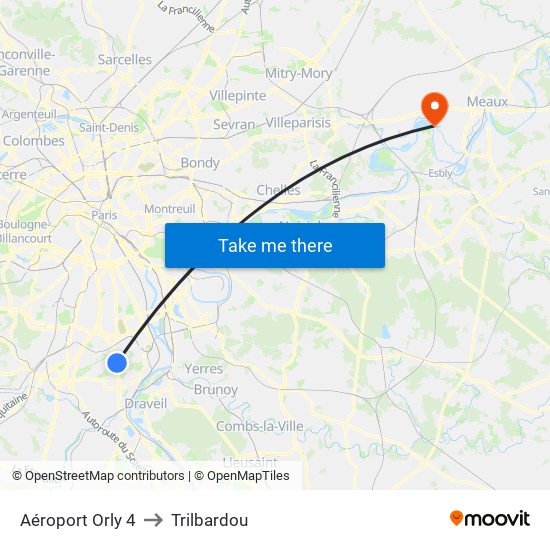 Aéroport Orly 4 to Trilbardou map