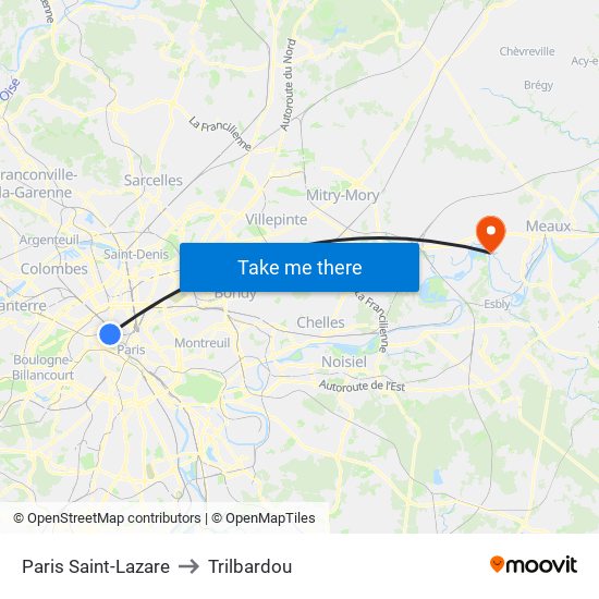 Paris Saint-Lazare to Trilbardou map