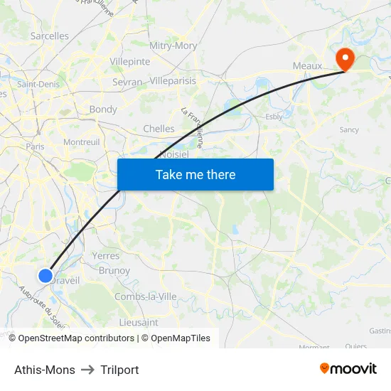 Athis-Mons to Trilport map