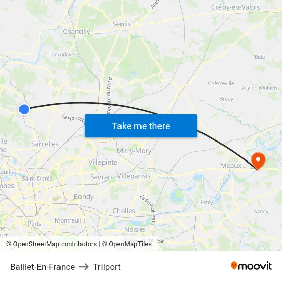 Baillet-En-France to Trilport map