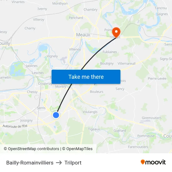 Bailly-Romainvilliers to Trilport map