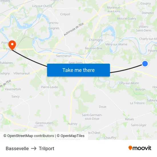 Bassevelle to Trilport map