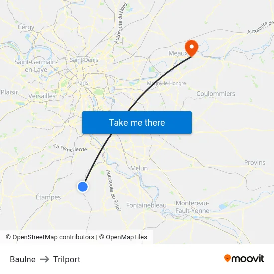 Baulne to Trilport map