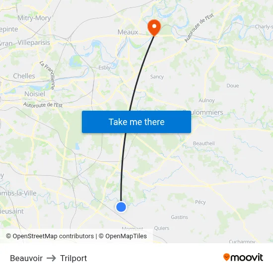 Beauvoir to Trilport map