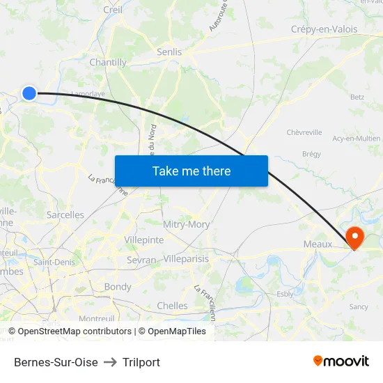 Bernes-Sur-Oise to Trilport map