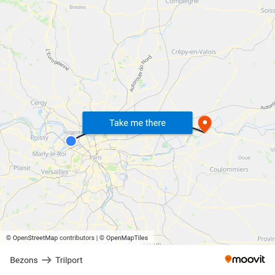 Bezons to Trilport map