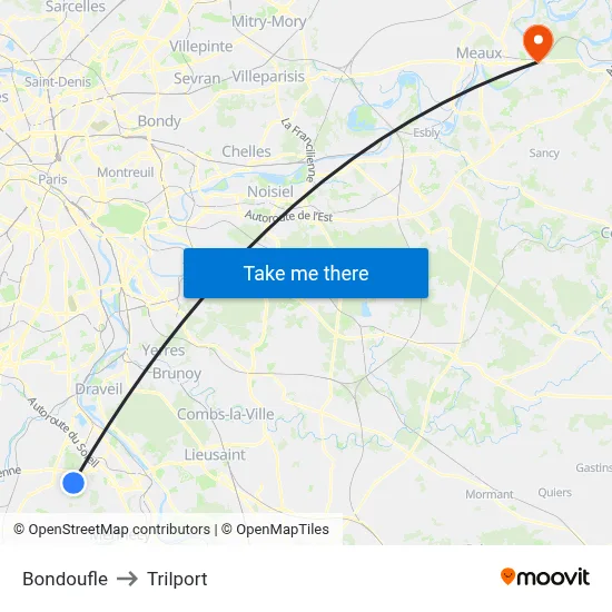 Bondoufle to Trilport map