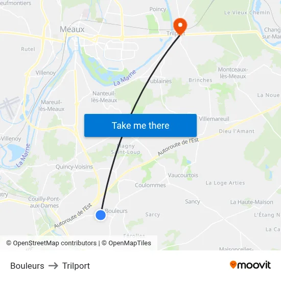 Bouleurs to Trilport map