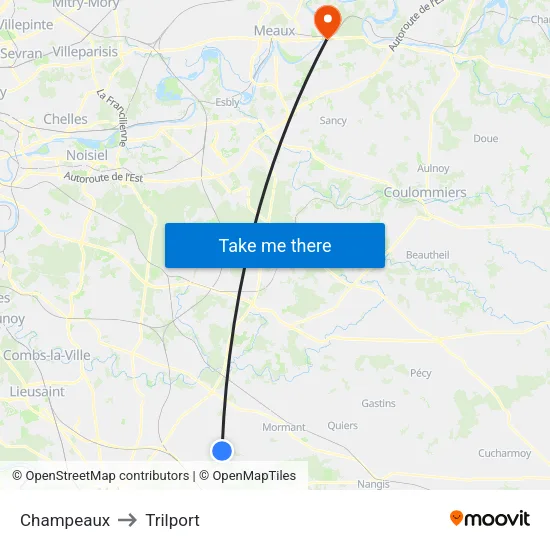 Champeaux to Trilport map