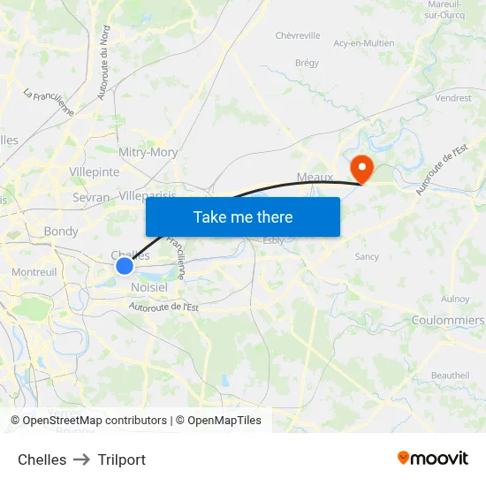 Chelles to Trilport map