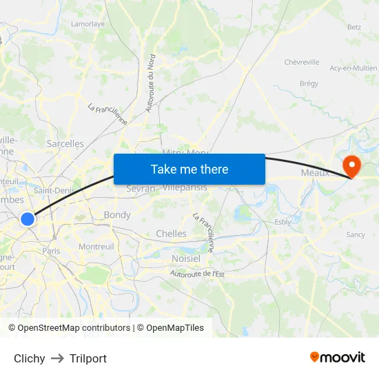 Clichy to Trilport map
