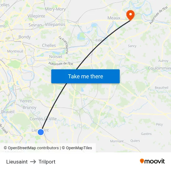 Lieusaint to Trilport map