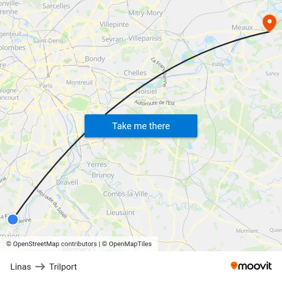 Linas to Trilport map