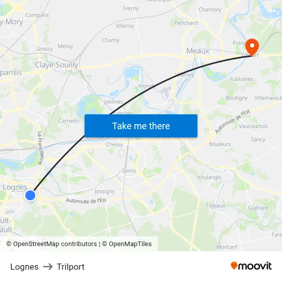 Lognes to Trilport map