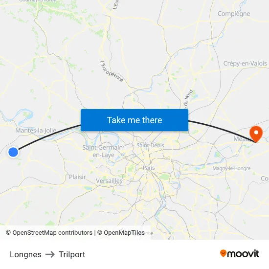 Longnes to Trilport map