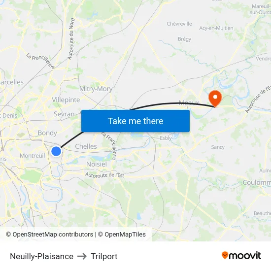 Neuilly-Plaisance to Trilport map