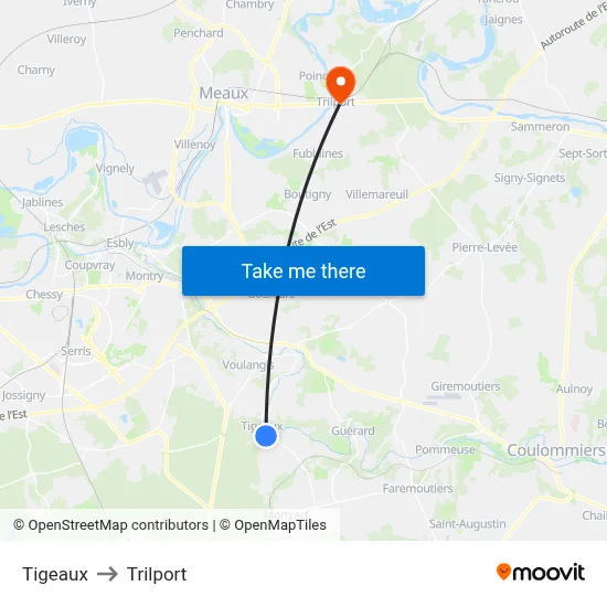 Tigeaux to Trilport map