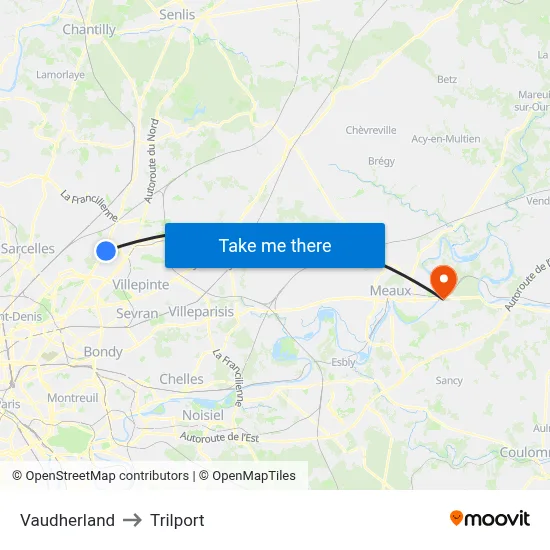 Vaudherland to Trilport map