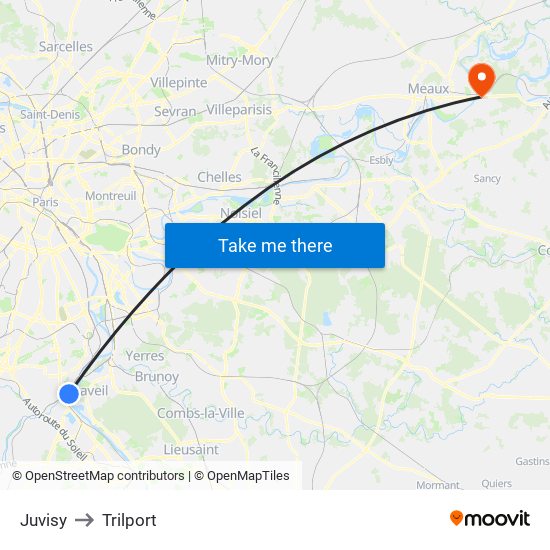 Juvisy to Trilport map