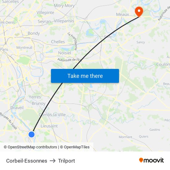 Corbeil-Essonnes to Trilport map