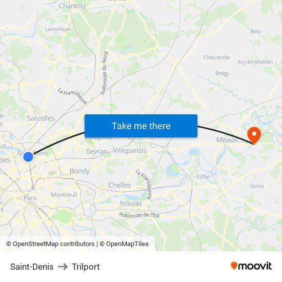 Saint-Denis to Trilport map