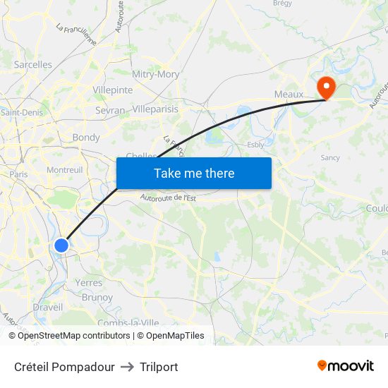 Créteil Pompadour to Trilport map