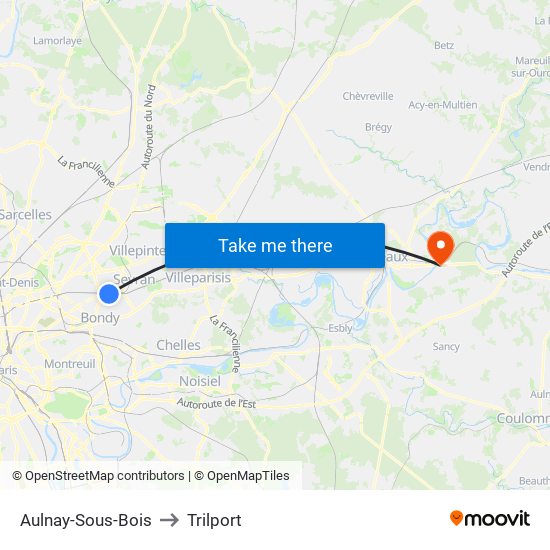 Aulnay-Sous-Bois to Trilport map